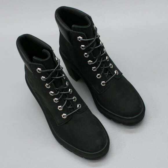 Timberland Ladies 8.5 Allington Heights 6" Black Nubuck Heels Ankle Boots A5Y6C - Picture 6 of 12